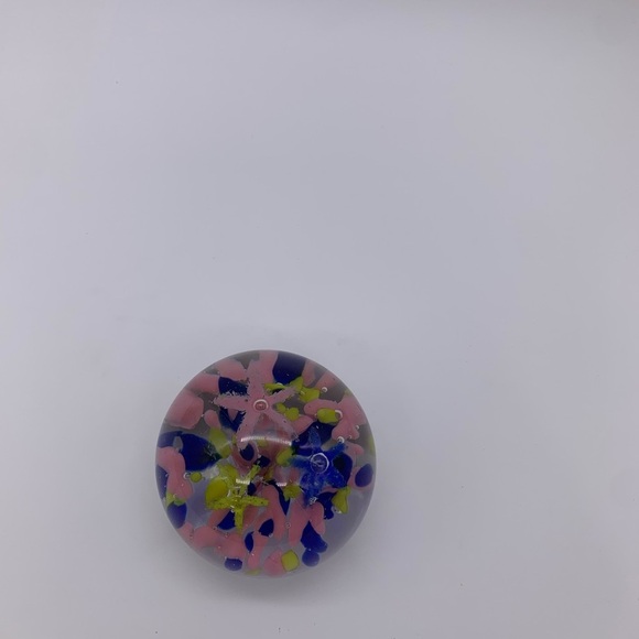 Stunning Vtg. Cobalt Blue Pink & Yellow Flowered Art Glass PAPERWEIGHT 3” - Picture 9 of 14